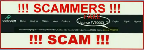 Coinumm Com scammers do not have a license - be careful