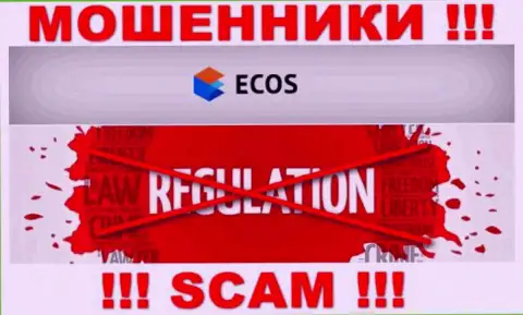 На сайте кидал Ecos Am нет информации о регуляторе - его просто нет