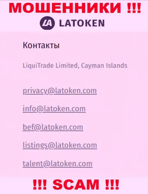 Электронный адрес, который разводилы Латокен разместили на своем официальном сайте