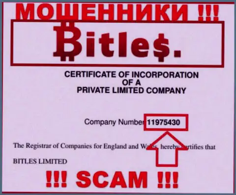 Номер регистрации мошенников Bitles Eu, с которыми довольно-таки рискованно иметь дело - 11975430