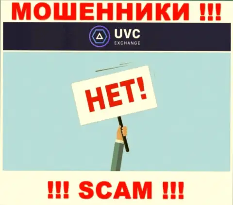 На web-портале ворюг UVC Exchange не имеется ни единого слова о регуляторе компании