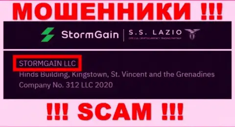 Данные о юр лице StormGain Com - это компания STORMGAIN LLC