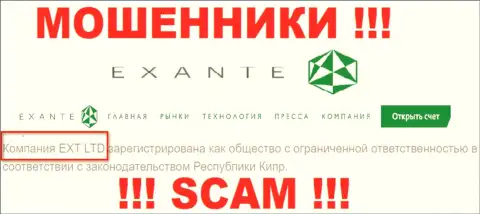 Юридическим лицом, владеющим мошенниками ЭКСАНТЕ, является XNT LTD