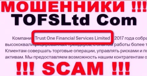 Свое юридическое лицо контора TOFSLtd не скрыла - Trust One Financial Services Limited