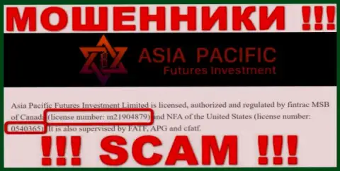 Asia Pacific Futures Investment Limited - это МОШЕННИКИ, с лицензией (сведения с web-сайта), разрешающей обувать доверчивых людей