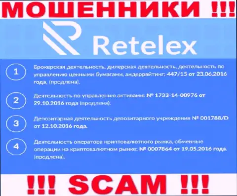 Retelex, замыливая глаза людям, разместили у себя на информационном портале номер своей лицензии на осуществление деятельности