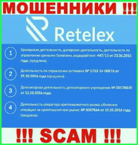 Retelex, замыливая глаза людям, разместили у себя на информационном портале номер своей лицензии на осуществление деятельности