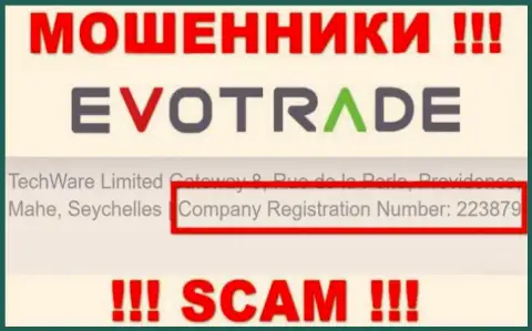 Довольно-таки рискованно сотрудничать с компанией EvoTrade Com, даже при наличии номера регистрации: 223879