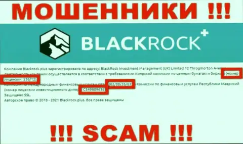 BlackRock Plus скрывают свою жульническую суть, представляя на своем веб-портале лицензию