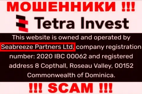 Юридическим лицом, владеющим internet лохотронщиками Тетра-Инвест Ко, является Seabreeze Partners Ltd