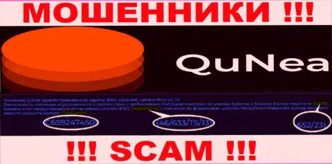 Обманщики QuNea Com не прячут свою лицензию на осуществление деятельности, опубликовав ее на сайте, однако будьте очень бдительны !!!