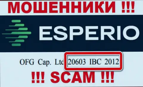 Esperio Org - номер регистрации интернет-мошенников - 20603 IBC 2012