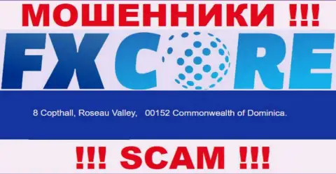 Перейдя на веб-сайт FXCoreTrade сможете заметить, что располагаются они в оффшоре: 8 Copthall, Roseau Valley, 00152 Commonwealth of Dominica - это ШУЛЕРА !!!