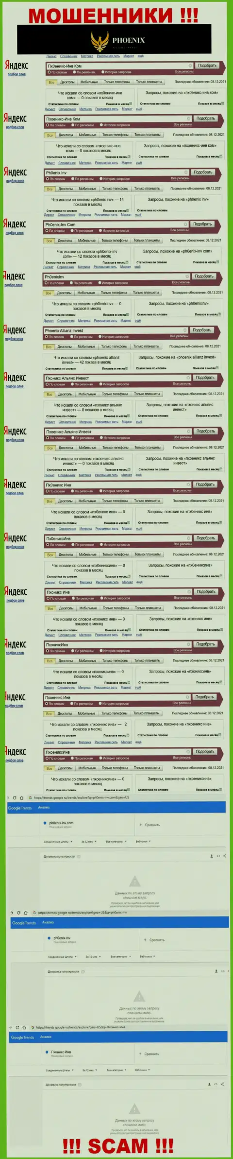 Скрин статистики онлайн-запросов по противозаконно действующей компании Пхоеникс-Инв Ком