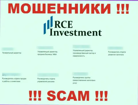 На ресурсе мошенников RCE Investment, расположены фейковые данные об руководящих лицах