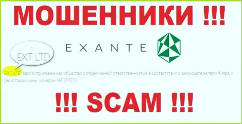 Организацией ЭКСАНТЕ управляет XNT LTD - данные с официального веб-сайта мошенников
