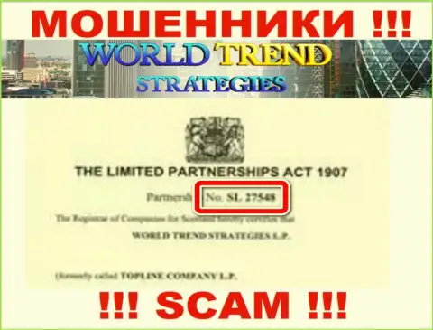 Регистрационный номер, под которым официально зарегистрирована компания WorldTrendStrategies: SL.275-48
