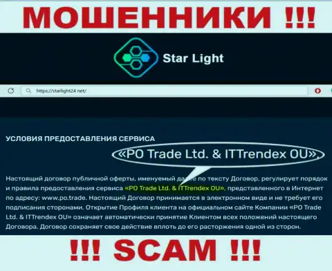 Аферисты StarLight24 не прячут свое юридическое лицо - это PO Trade Ltd end ITTrendex OU