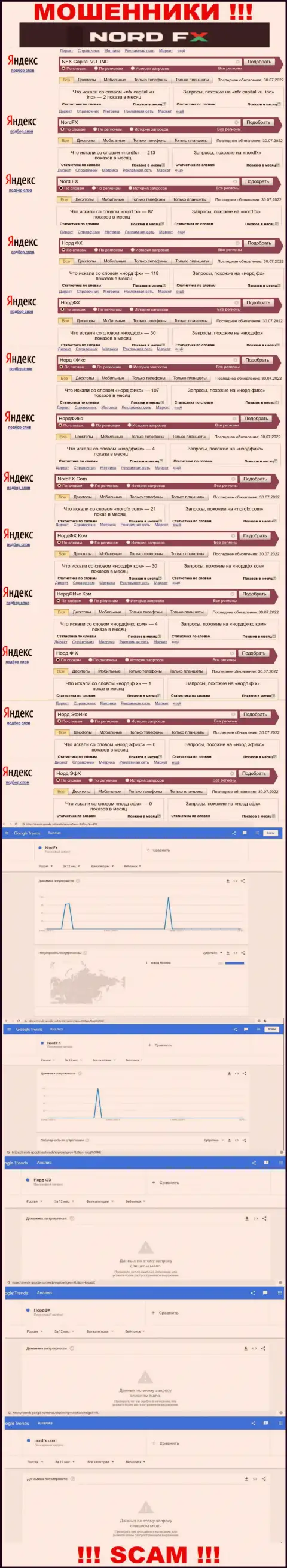 Количество online-запросов в поисковиках по бренду мошенников Норд ФИкс