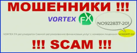 Эта лицензия размещена на официальном интернет-ресурсе мошенников Vortex FX