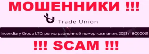 Регистрационный номер мошенников Trade-Union Pro, показанный у их на официальном информационном портале: 2021 / IBC00031