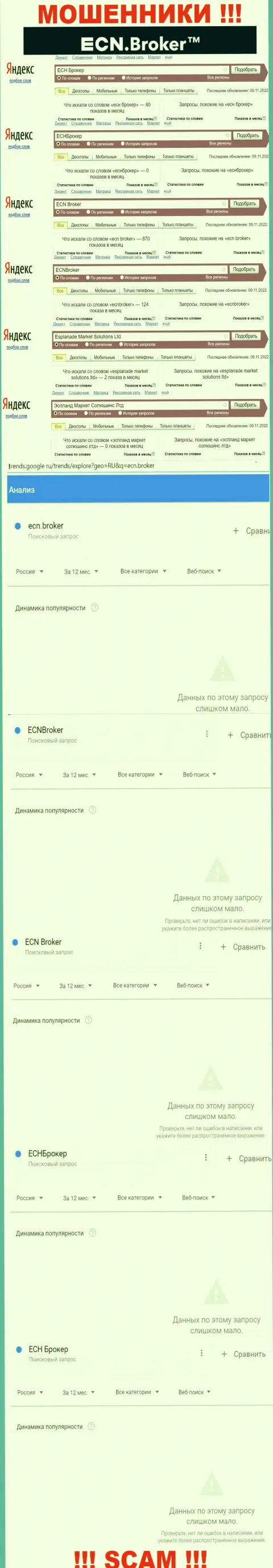Число поисковых запросов по мошенникам ECN Broker