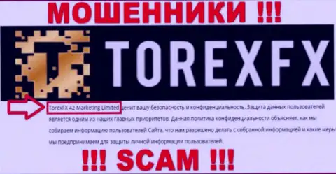 Юридическое лицо, которое владеет internet-мошенниками TorexFX - это Торекс ФХ 42 Маркетинг Лтд